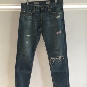 AG Relaxed Skinny Jeans Blue Ripped